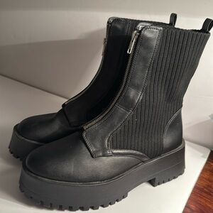 Madden girl zip front knit combat boots